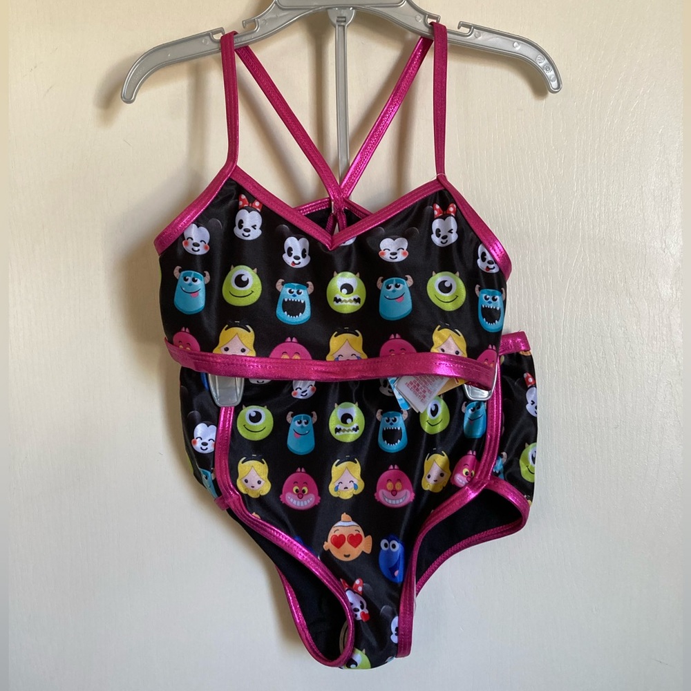 *Disney New Black & Hot Pink Tsum Tsum Character Print UPF 50+ 2pc Bikini #G